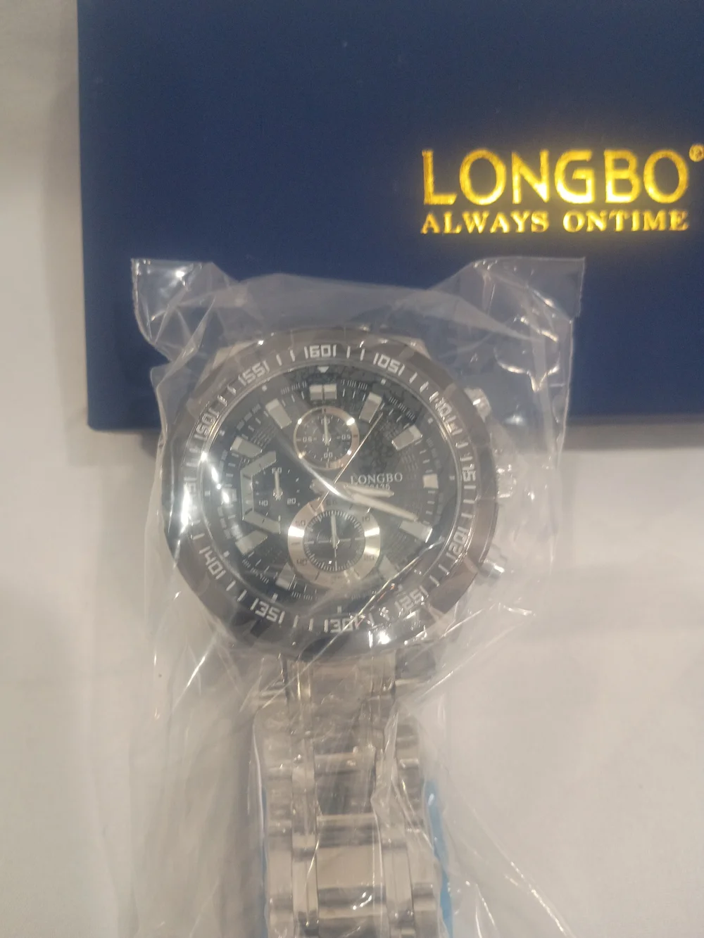 LONGBO Men's Stainless Steel Chronograph Watch in Silver and Black
